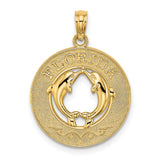 14k Yellow Gold Dolphin Pendant with Two Dolphins Forming Heart Shape, Coastal Beach Style