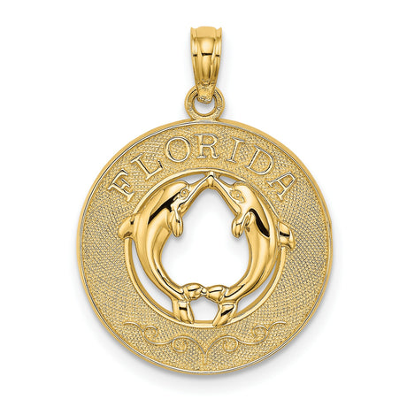 14k Yellow Gold Dolphin Pendant with Two Dolphins Forming Heart Shape, Coastal Beach Style