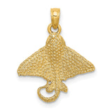 14k Yellow Gold Stingray Pendant, Textured Eagle Ray Charm, Nautical Ocean Theme Jewelry