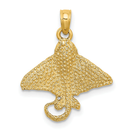14k Yellow Gold Stingray Pendant, Textured Eagle Ray Charm, Nautical Ocean Theme Jewelry