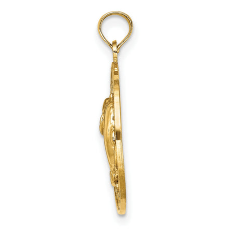 14k Yellow Gold Dolphin Heart Pendant with Ocean City Text, Nautical Marine Life Charm