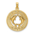 14k Yellow Gold Dolphin Heart Pendant with Ocean City Text, Nautical Marine Life Charm