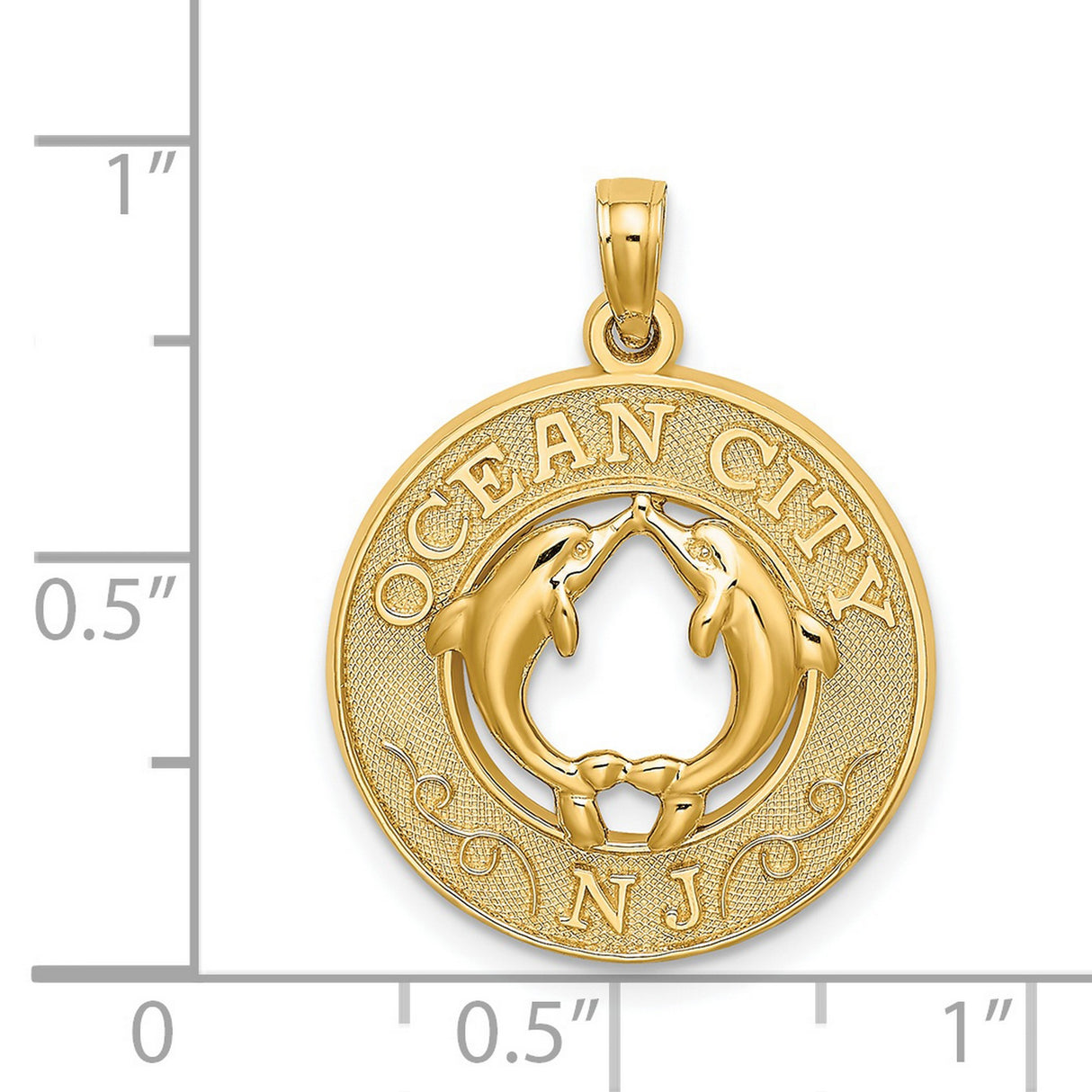 14k Yellow Gold Pendant with Two Dolphins Forming Heart, Ocean City NJ Souvenir Design