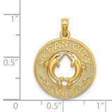 14k Yellow Gold Pendant with Two Dolphins Forming Heart, Ocean City NJ Souvenir Design