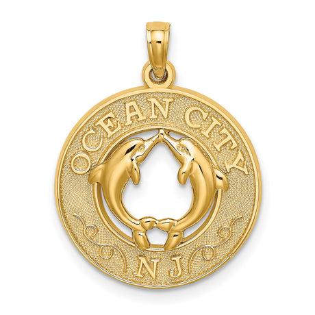14k Yellow Gold Pendant with Two Dolphins Forming Heart, Ocean City NJ Souvenir Design