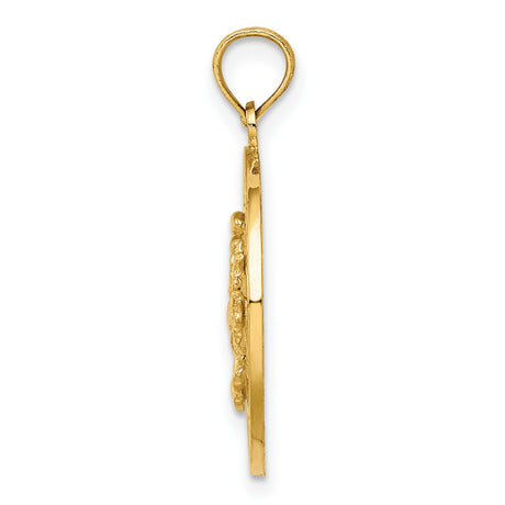 14k Yellow Gold Crab Pendant with Detailed Circular Frame, Nautical Beach Theme Charm