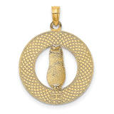 14k Yellow Gold Flip-Flop Pendant, Textured Circle Coastal Charm, Nautical Beach Jewelry