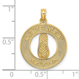 14k Yellow Gold Flip-Flop Pendant, Textured Circle Coastal Charm, Nautical Beach Jewelry