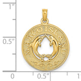 14k Yellow Gold Pendant with Two Dolphins Forming Heart Shape, Nautical Marine Life Theme