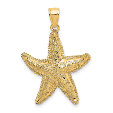 14k Yellow Gold Starfish Pendant with Textured Marine Design, Ocean-Inspired Charm for Women