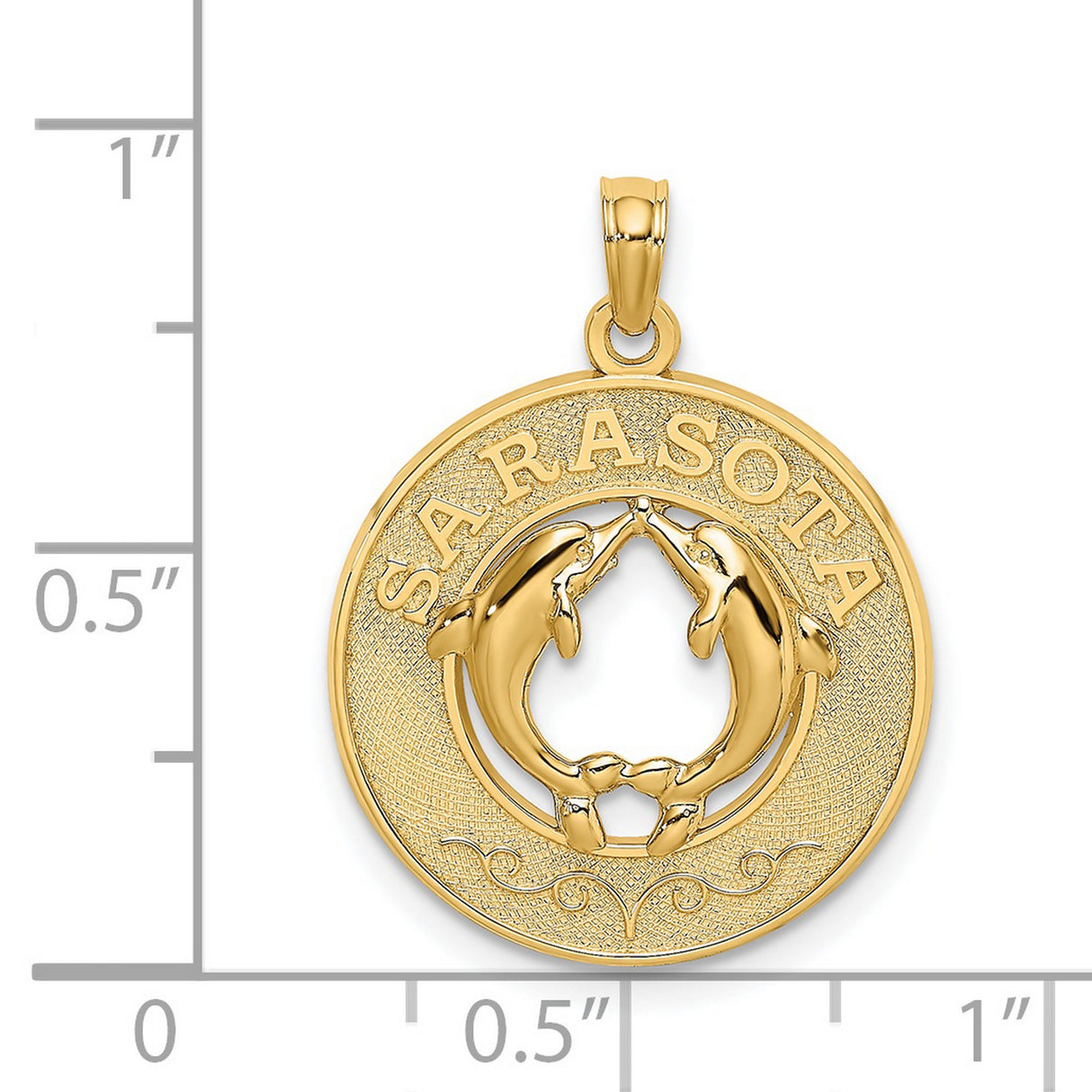 14k Yellow Gold Dolphin Pendant with Two Dolphins Touching Fins, Nautical Ocean Theme Charm