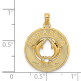 14k Yellow Gold Dolphin Pendant with Two Dolphins Touching Fins, Nautical Ocean Theme Charm