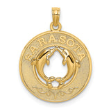14k Yellow Gold Dolphin Pendant with Two Dolphins Touching Fins, Nautical Ocean Theme Charm