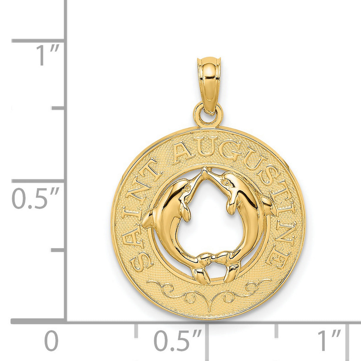 14k Yellow Gold Dolphin Heart Pendant with Saint Augustine Engraving, Nautical Charm