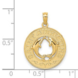 14k Yellow Gold Dolphin Heart Pendant with Saint Augustine Engraving, Nautical Charm
