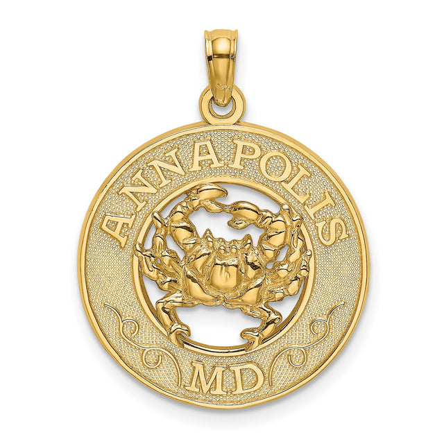 14k Yellow Gold Crab Pendant with Detailed Annapolis Maryland Nautical Design