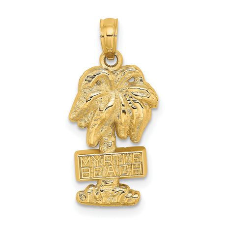 14k Yellow Gold Palm Tree Pendant with Myrtle Beach Engraving, Coastal Travel Charm