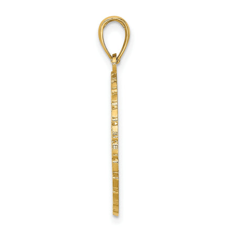 14k Yellow Gold Palm Tree Pendant with Textured Finish and Chain Border