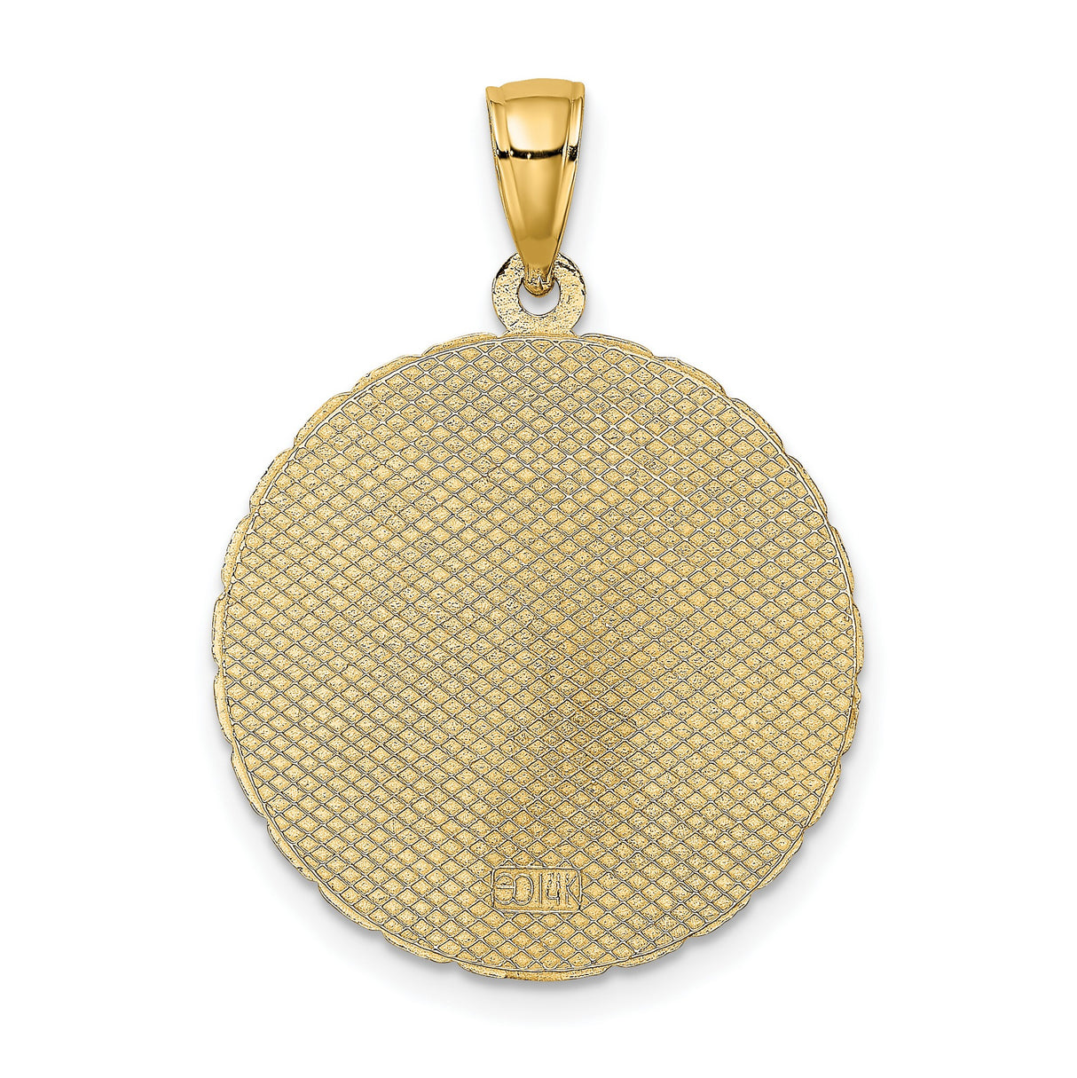 14k Yellow Gold Palm Tree Pendant with Textured Finish and Chain Border