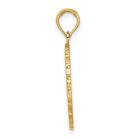 14k Yellow Gold Jamaica Palm Tree Pendant with Textured Background, Island Travel Charm