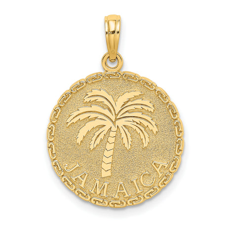 14k Yellow Gold Jamaica Palm Tree Pendant with Textured Background, Island Travel Charm