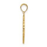 14k Yellow Gold Palm Tree Pendant with Textured Circle Border, Jamaica Travel Charm