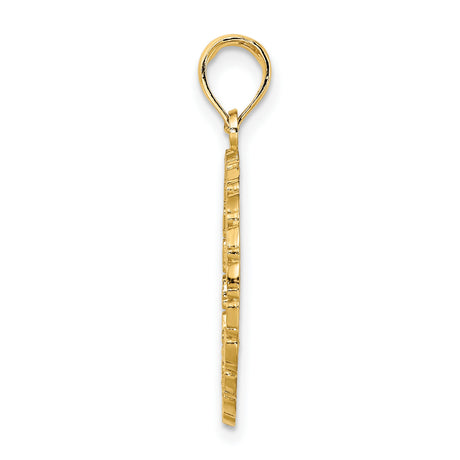 14k Yellow Gold Palm Tree Pendant with Textured Circle Border, Jamaica Travel Charm