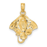 14k Yellow Gold Stingray Pendant with Textured Detail and Oceanic Design