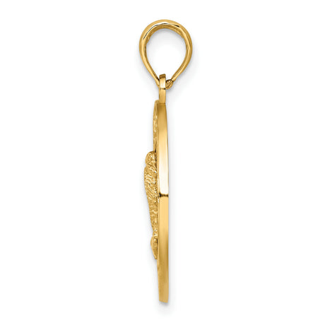 14k Yellow Gold Florida Pendant with Palm Tree, Textured State Outline Charm