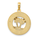 14k Yellow Gold Florida Pendant with Palm Tree, Textured State Outline Charm