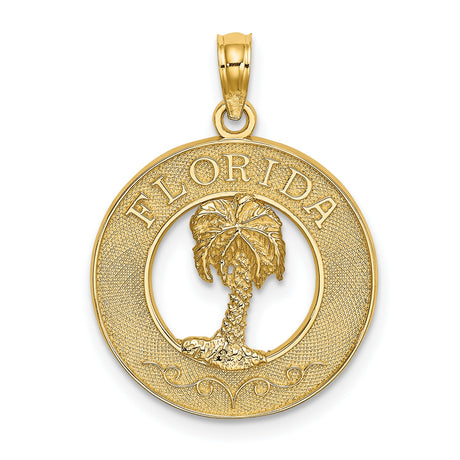 14k Yellow Gold Palm Tree Pendant with Cutout Tropical Design, Florida Travel Theme