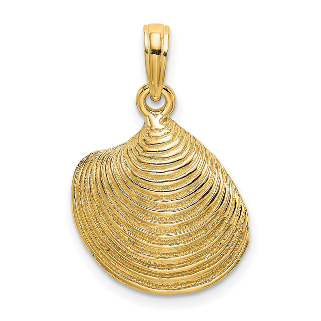 14k Yellow Gold Seashell Pendant with Realistic Clam Shell Design, Ocean-Inspired Coastal Jewelry