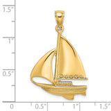 14k Yellow Gold Sailboat Pendant, Nautical Charm with Detailed Sail Design, Unisex Ocean Jewelry