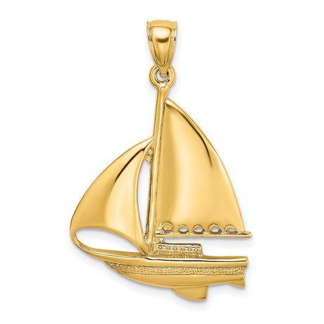 14k Yellow Gold Sailboat Pendant, Nautical Charm with Detailed Sail Design, Unisex Ocean Jewelry