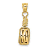 14k Yellow Gold Pendant, Rectangular Military Style with Rope Detail and Rank Insignia for Men
