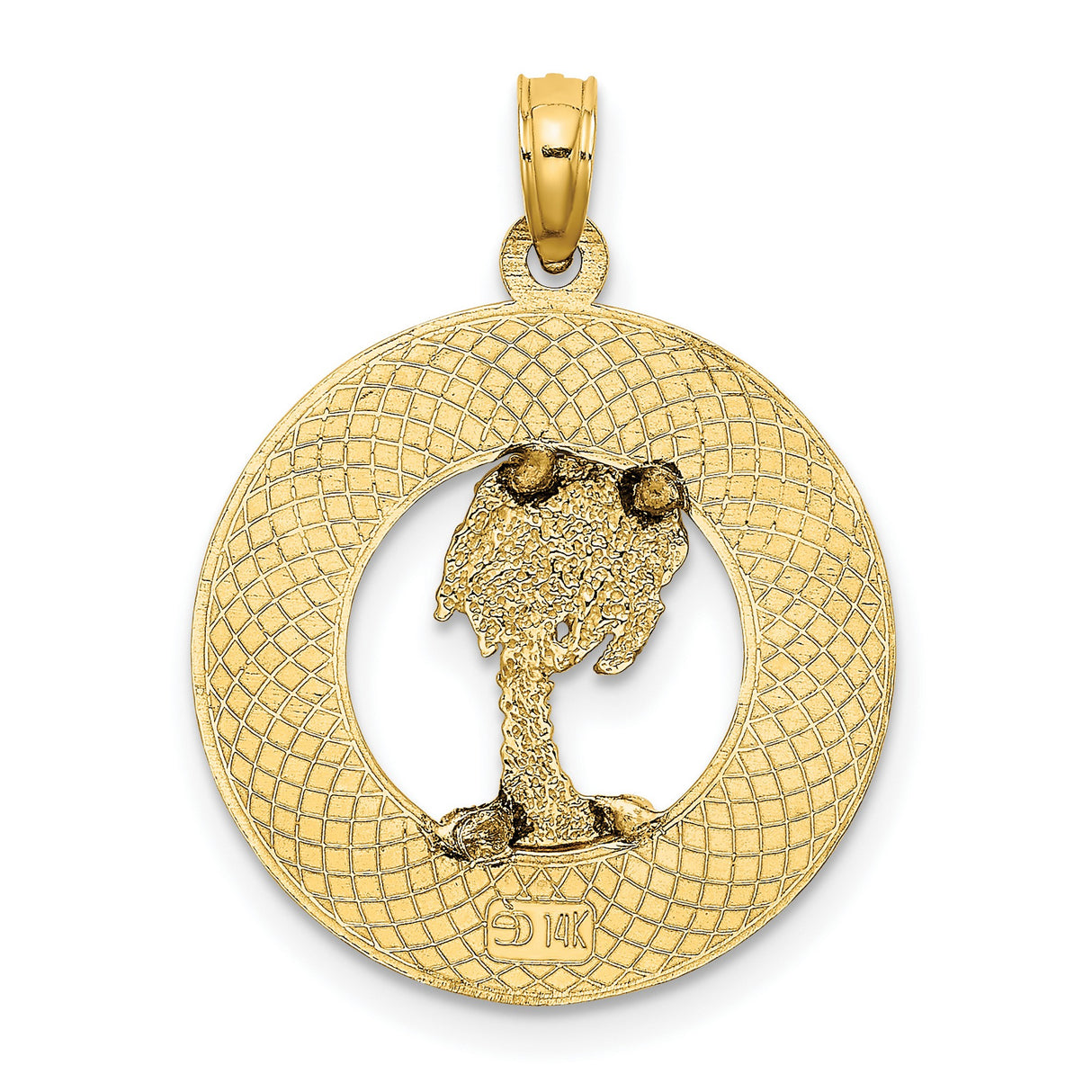 14k Yellow Gold Palm Tree Pendant, Myrtle Beach Tropical Travel Charm for Women or Unisex Wear