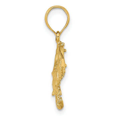 14k Yellow Gold Stingray Pendant, Textured Marine Life Charm, Ocean Animal Jewelry