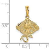 14k Yellow Gold Stingray Pendant, Textured Marine Life Charm, Ocean Animal Jewelry