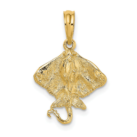 14k Yellow Gold Stingray Pendant, Textured Marine Life Charm, Ocean Animal Jewelry
