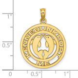 14k Yellow Gold Pendant with Facing Dolphins in Circular Frame, Nautical Ocean Theme