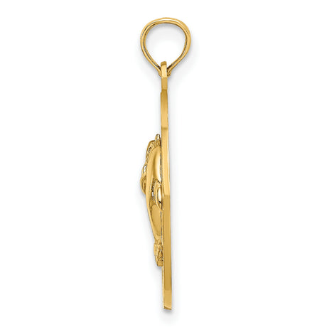 14k Yellow Gold Dolphin Pendant, Two Dolphins Touching Fins in Circle, Nautical Ocean Theme