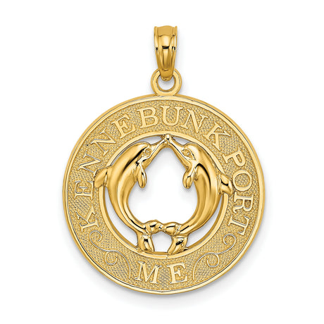 14k Yellow Gold Dolphin Pendant, Two Dolphins Touching Fins in Circle, Nautical Ocean Theme