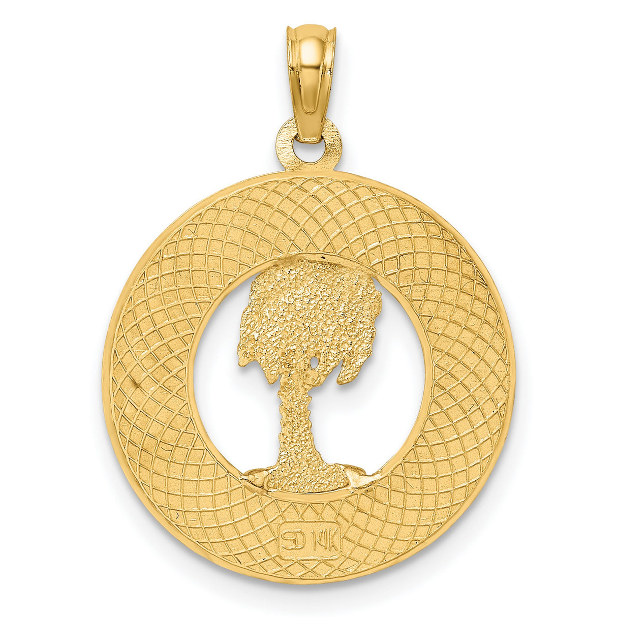 14k Yellow Gold Palm Tree Pendant, Tropical Island Charm with Detailed Design