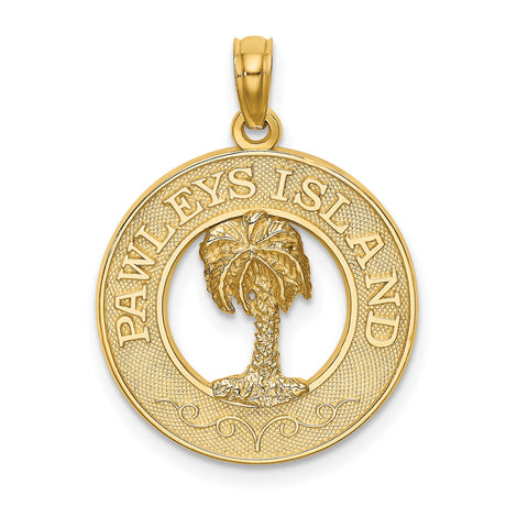 14k Yellow Gold Palm Tree Pendant, Tropical Island Charm with Detailed Design