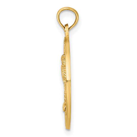 14k Yellow Gold Palm Tree Pendant with Charleston Cutout Design and Lettering