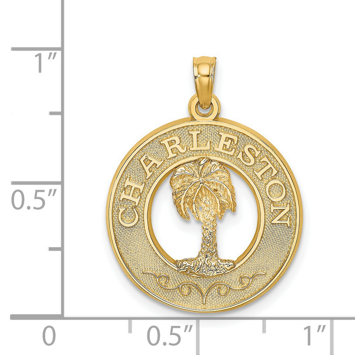 14k Yellow Gold Palm Tree Pendant with Charleston Cutout Design and Lettering