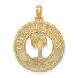 14k Yellow Gold Palm Tree Pendant with Charleston Cutout Design and Lettering
