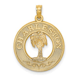 14k Yellow Gold Palm Tree Pendant with Charleston Cutout Design and Lettering