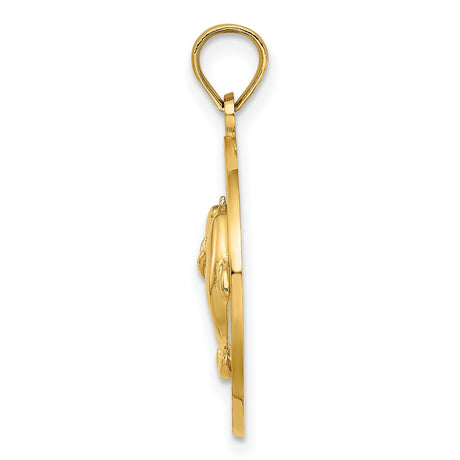 14k Yellow Gold Jamaica Pendant with Dolphins in Circle Design, Nautical Island Theme
