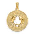 14k Yellow Gold Jamaica Pendant with Dolphins in Circle Design, Nautical Island Theme